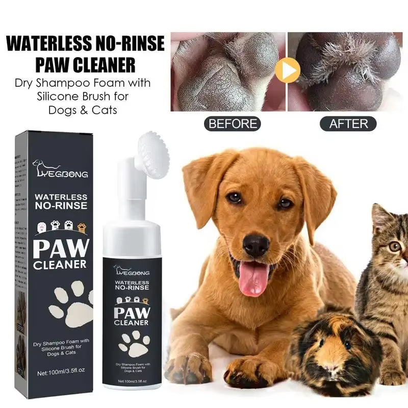 100ML Paw Cleaner Foam for Dogs and Cats - Waterless Pet Shampoo with Brush for Rinse-Free Deep Cleaning