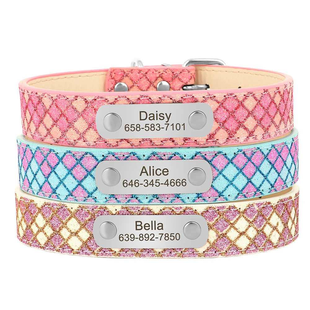 Customized Leather Dog Collar Free Engraved Cat Dogs Collars Pet Puppy Plaid Necklace Adjustable for Small Medium Dogs Chihuahua