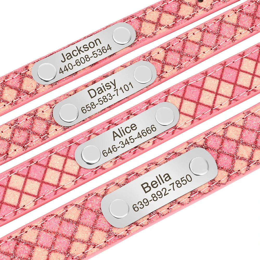 Customized Leather Dog Collar Free Engraved Cat Dogs Collars Pet Puppy Plaid Necklace Adjustable for Small Medium Dogs Chihuahua