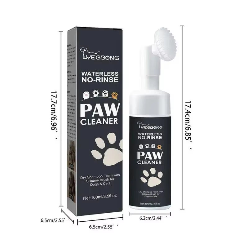 100ML Paw Cleaner Foam for Dogs and Cats - Waterless Pet Shampoo with Brush for Rinse-Free Deep Cleaning