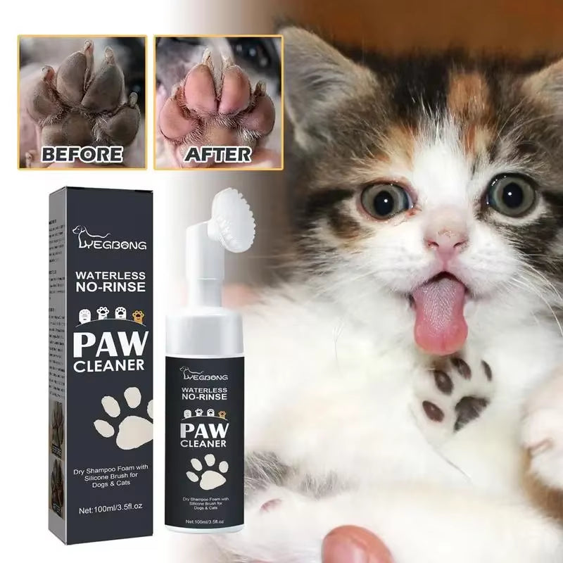 100ML Paw Cleaner Foam for Dogs and Cats - Waterless Pet Shampoo with Brush for Rinse-Free Deep Cleaning